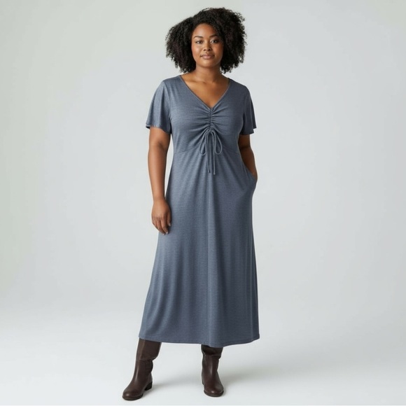 Max Studio Dresses & Skirts - Max Studio Dusty Blue V-Neck Midi Dress, Size XL